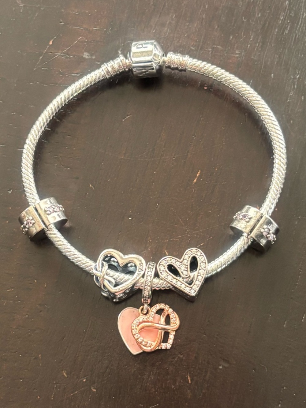 Pandora MOM Mother’s Day Sterling Silver Heart 💕Charm Bracelet with Pendants